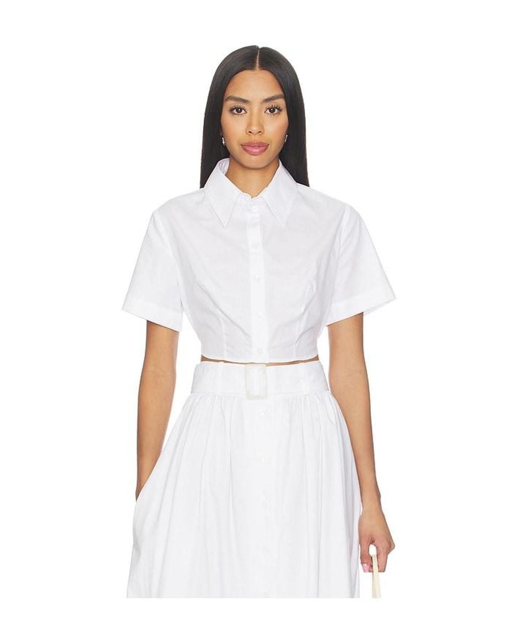 Matthew Bruch White Cropped Tie Back Button Up