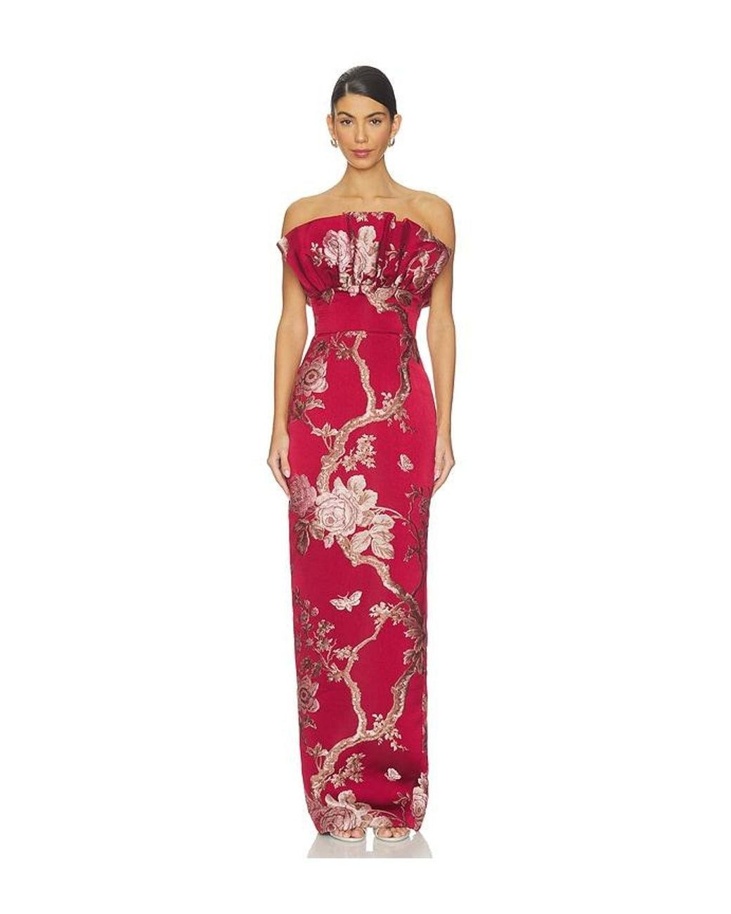 SAU LEE Red Noah Brocade Gown