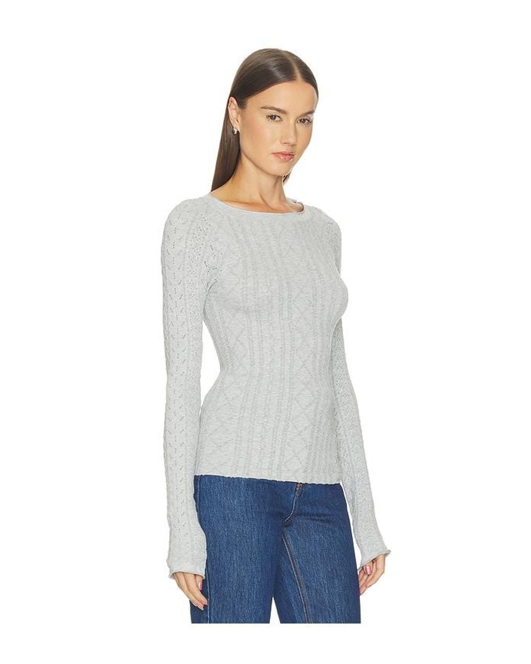 Free People Blue So Soft Seamless Modal Cable Long Sleeve Top