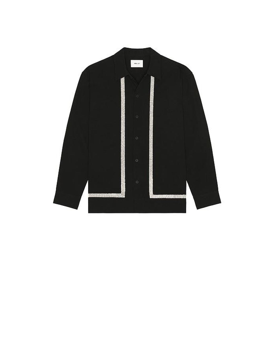 NN07 Black Reed Embroidered Button Up Overshirt for men