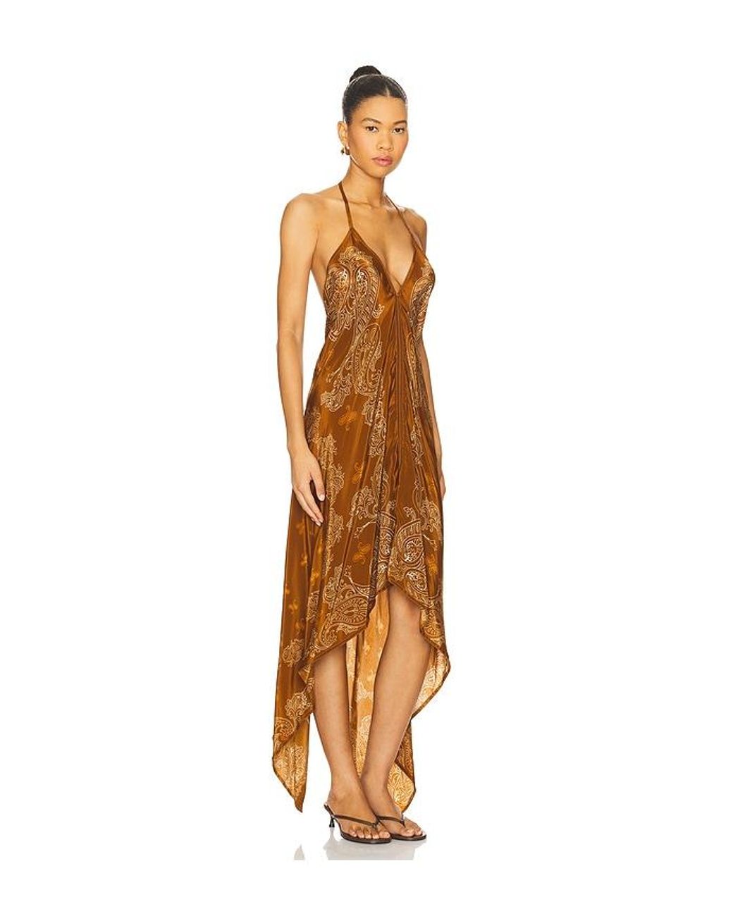 Rococo Sand Brown High Low Handkerchief Dress