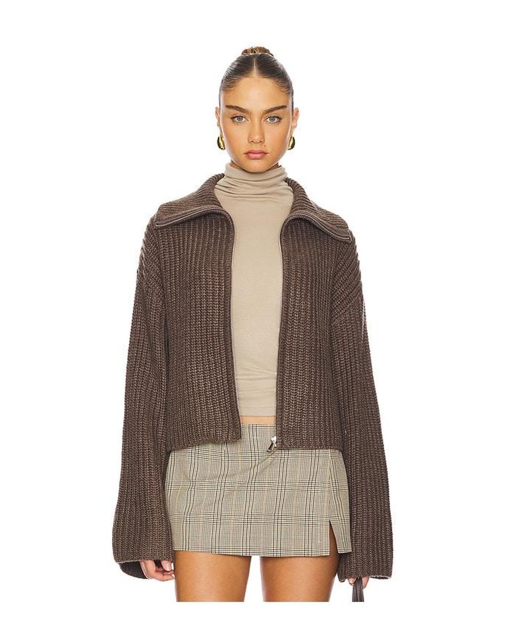 Tularosa Patrizia Zip Sweater in Brown Lyst