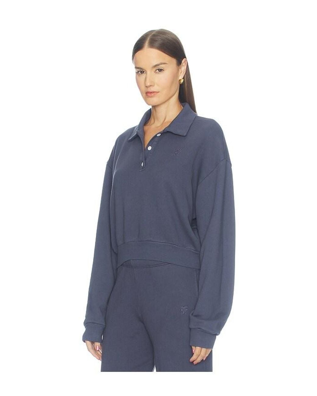 ÉTERNE Blue French Terry Cropped Polo Sweatshirt