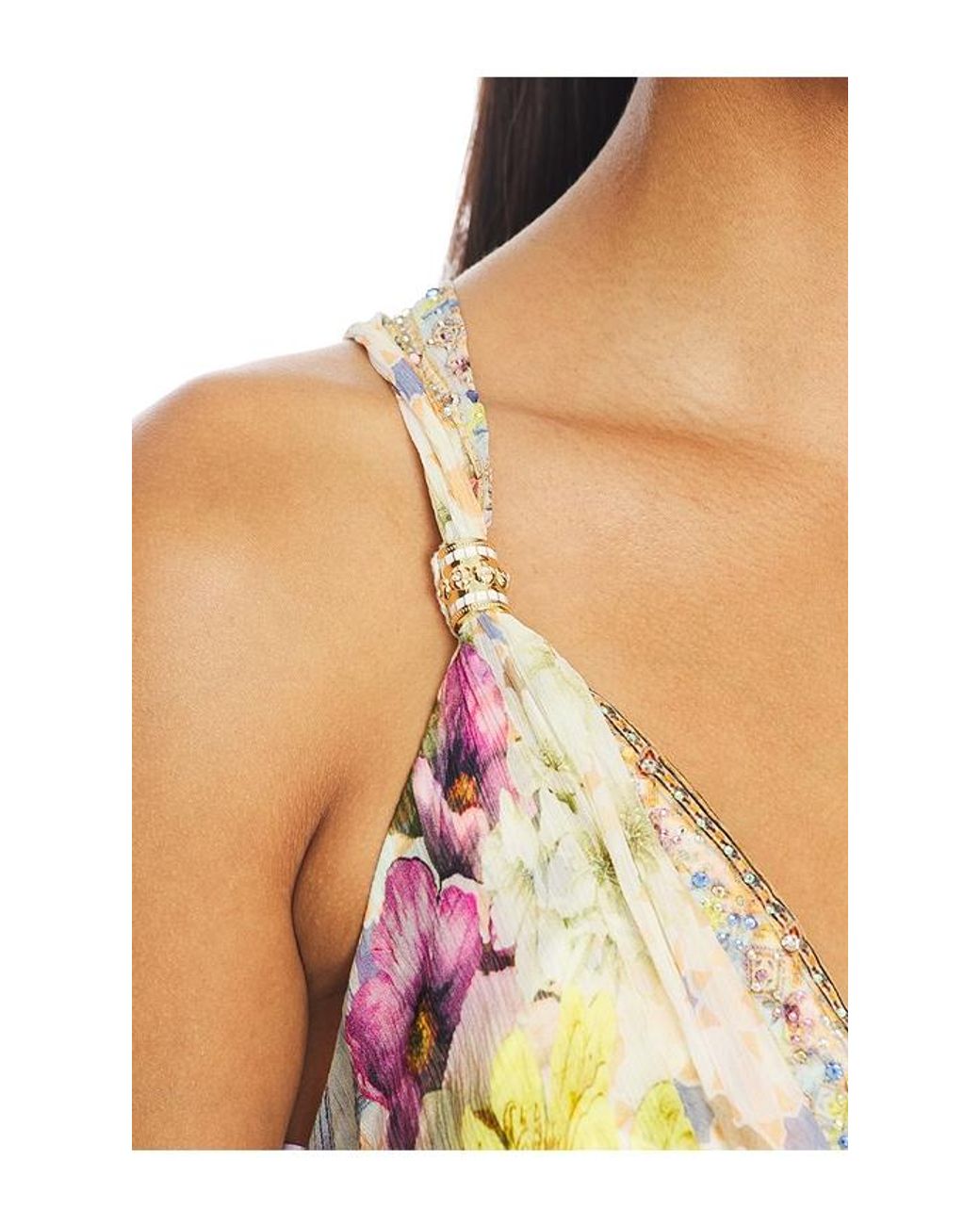 Camilla Metallic Bead Strap Gathered Panel Dress