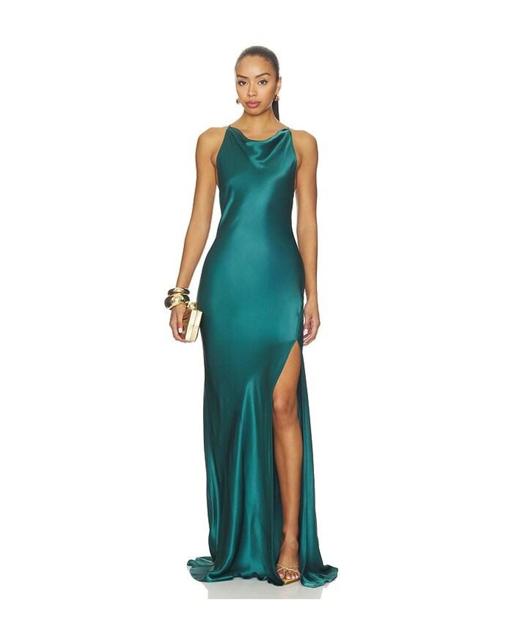 LAPOINTE Blue Satin Halter Gown