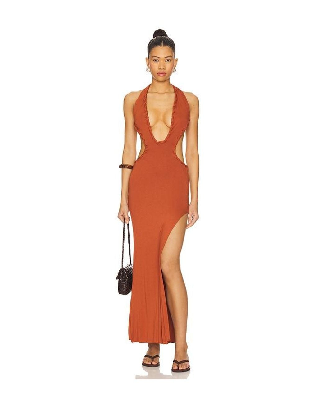 Indah Orange Isla Solid Braided Maxi Dress