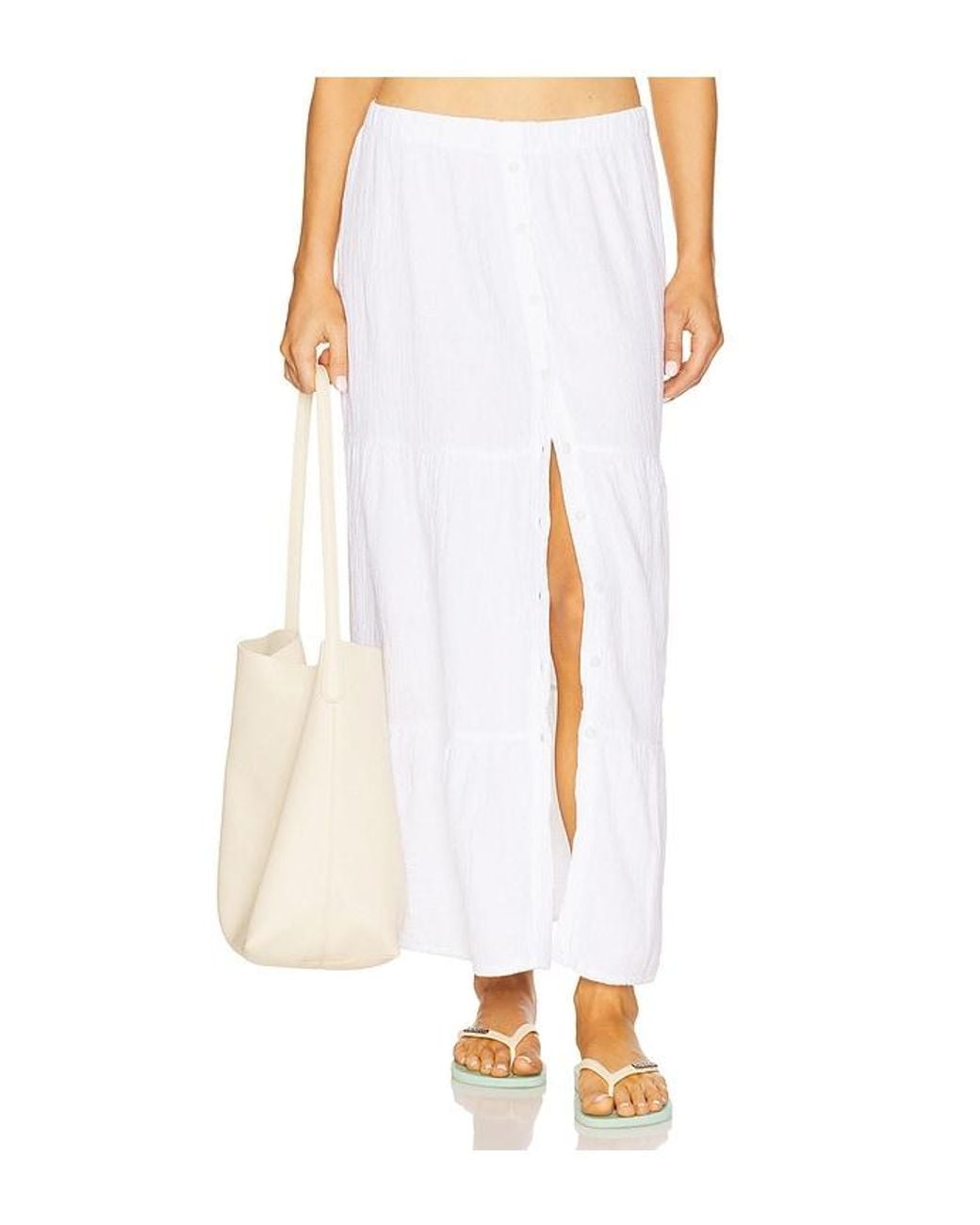 Bobi White Tiered Button Front Maxi Skirt