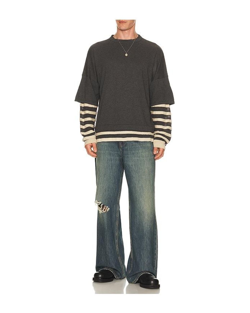Isa Boulder Black Gauzine Stripe Long Sleeves for men