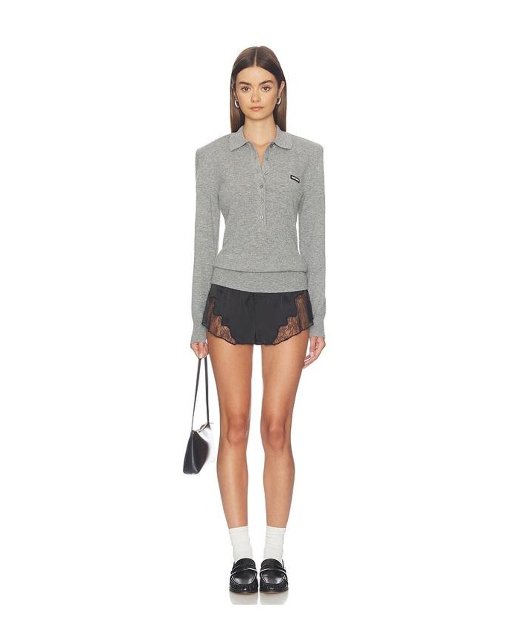 ROTATE BIRGER CHRISTENSEN Gray Wool Longleeve Polo
