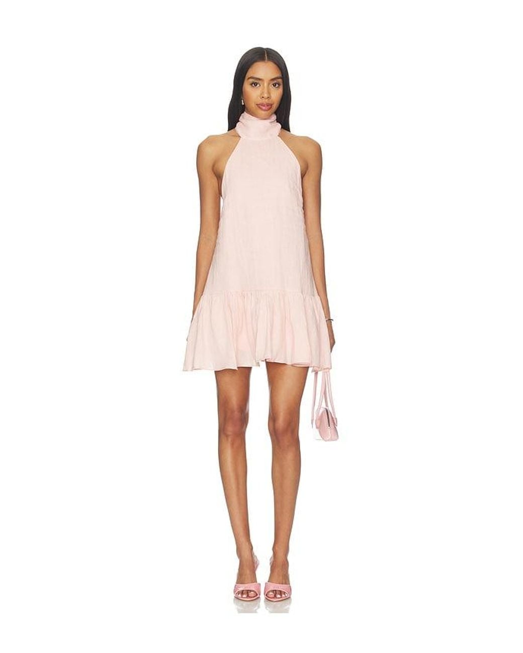 AEXAE Natural X Revolve Linen Halter Drop Waist Mini Dress
