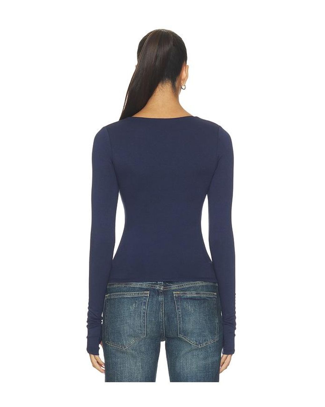 AFRM Blue Ines Knit Crepe Top