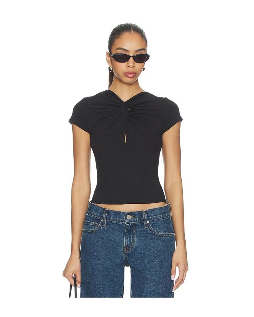 GRLFRND Black Keyhole Twist Short Sleeve Tee