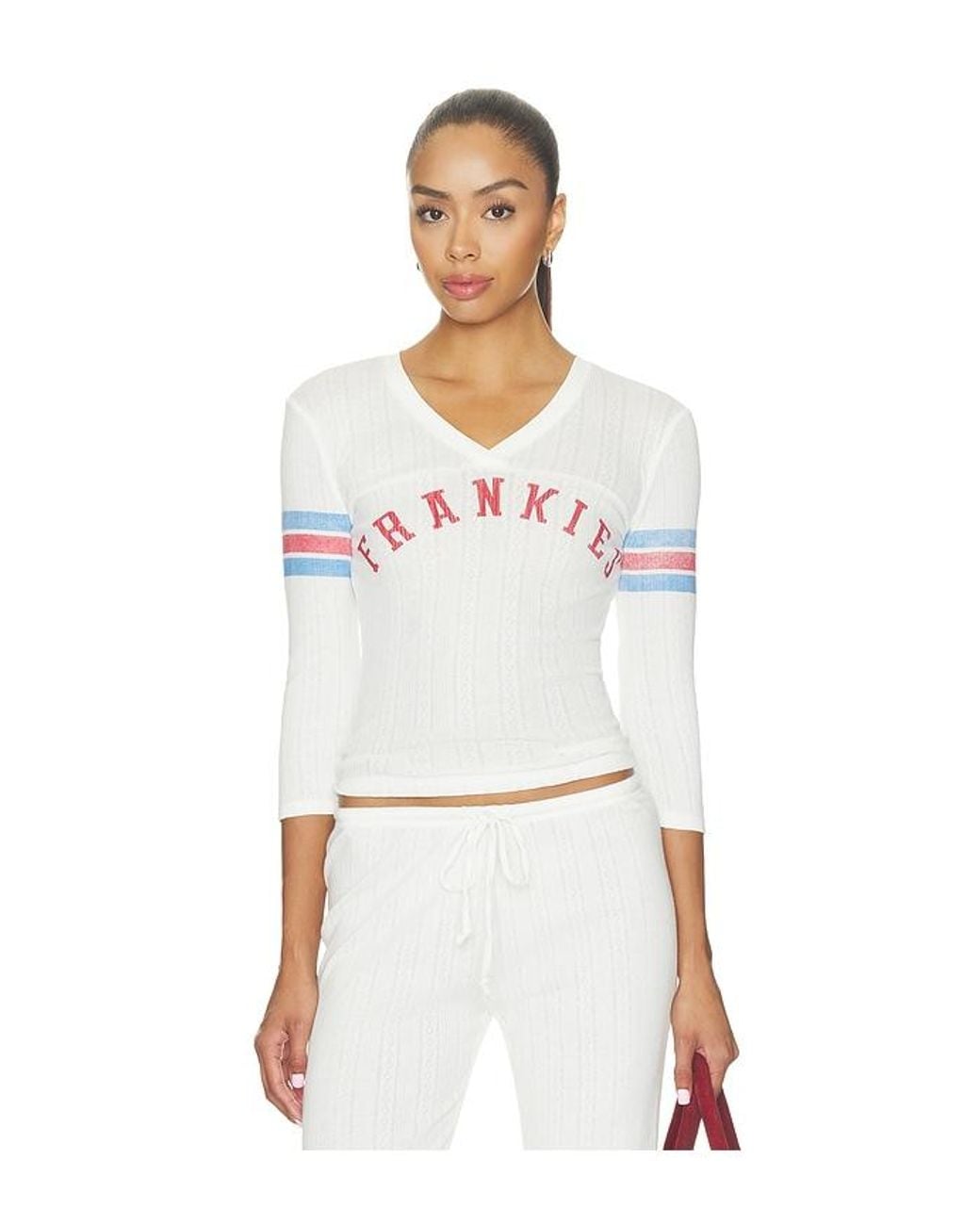 Frankie's Bikinis White School Girl Pointelle Three Quarter Sleeve Shirt