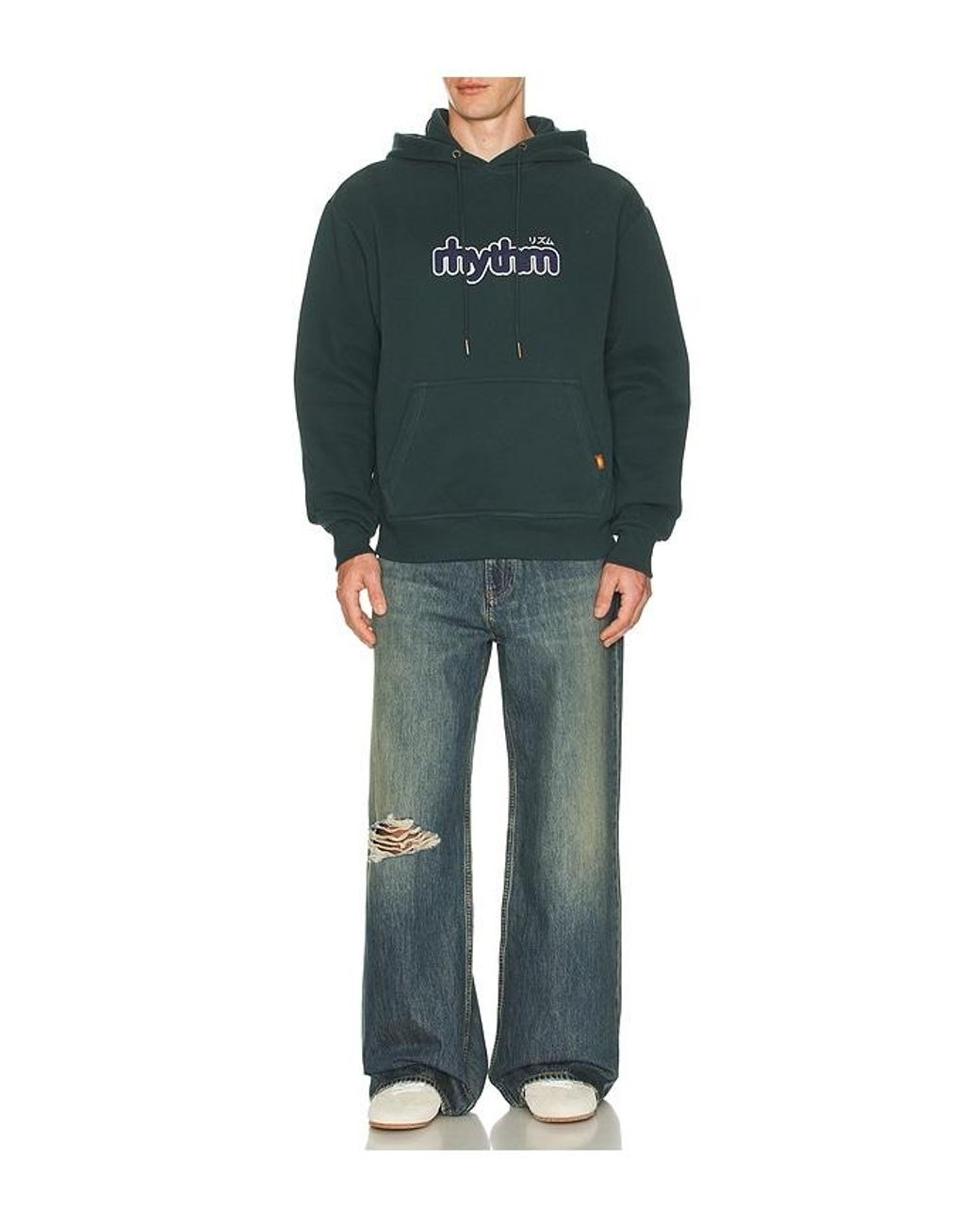 Rhythm Green Applique Fleece Hoodie for men