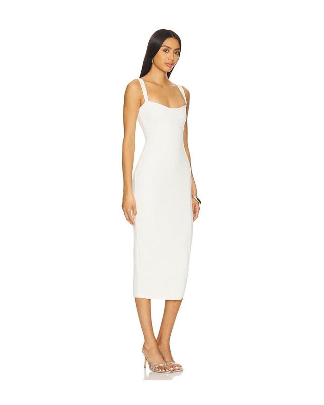 GOOD AMERICAN White Sculpting Crystal Sweetheart Midi Dress