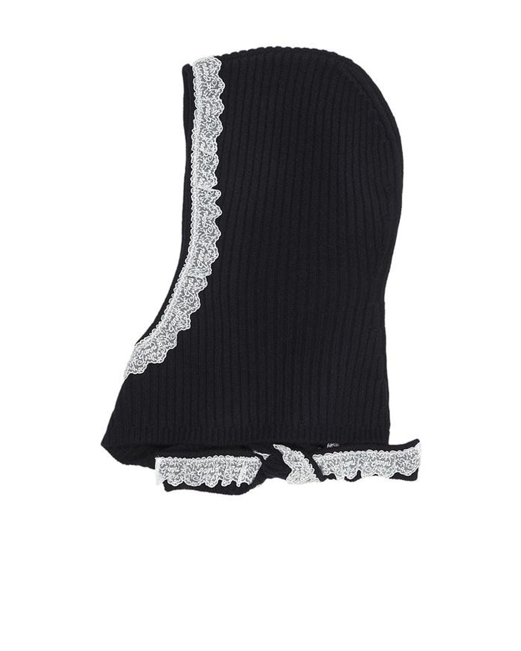 Ganni Black Compact Wool Balaclava Lace