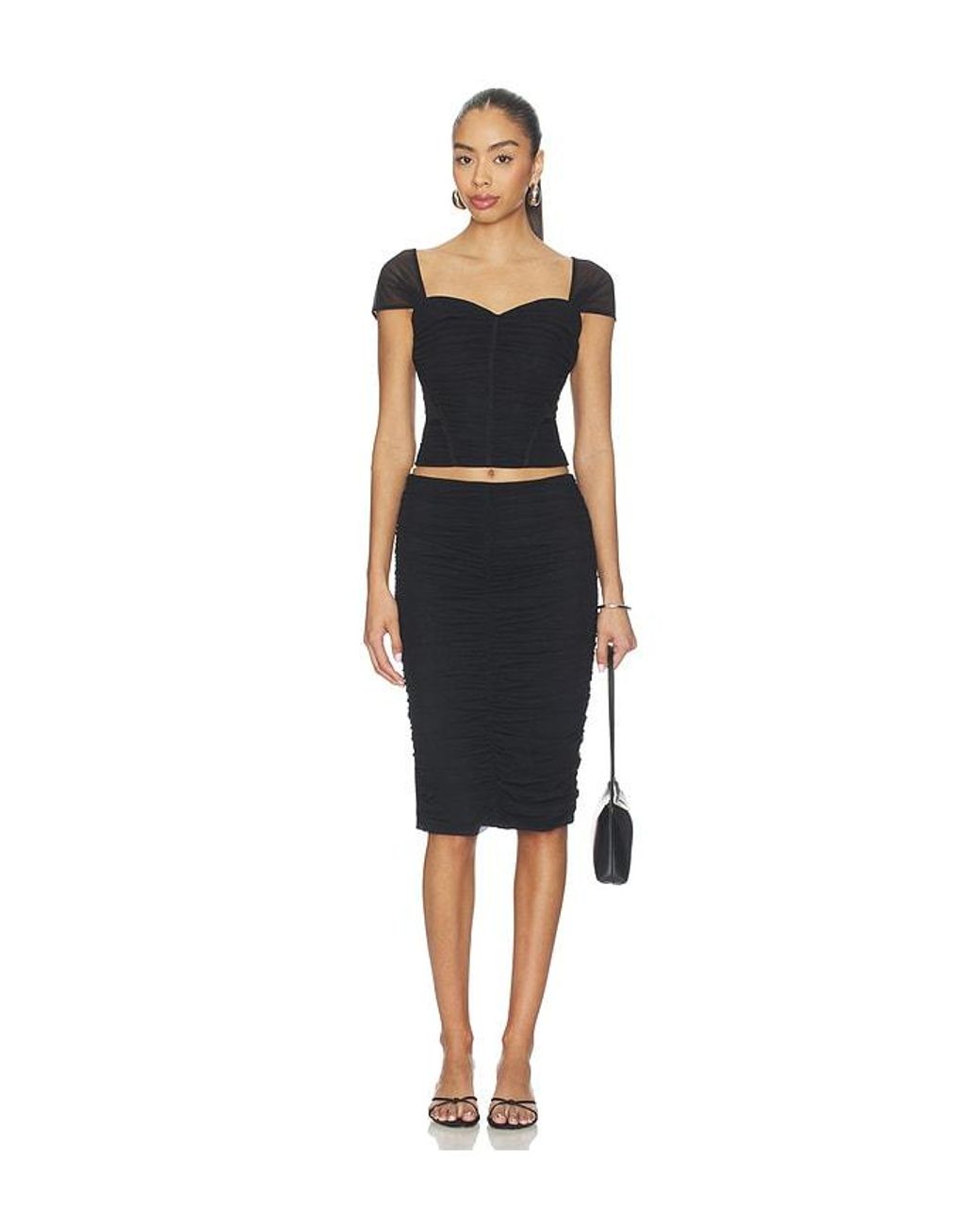 L'Agence Black Asuka Shirred Mesh Top