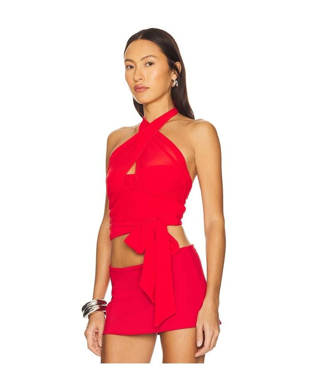 MAJORELLE Red Charlize Halter Top