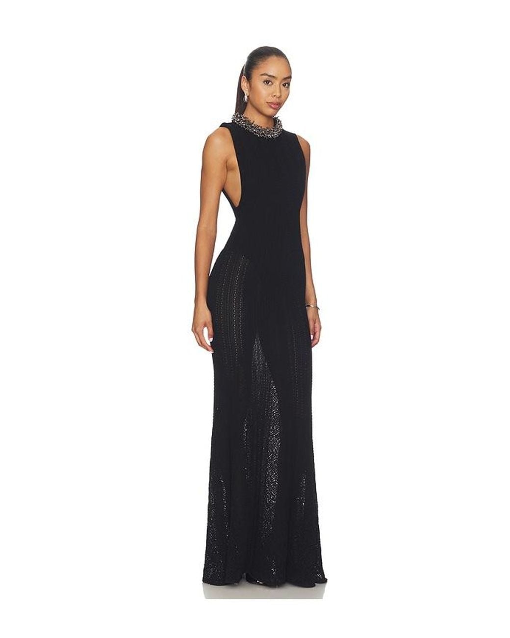 Self-Portrait Blue Beaded Pointelle Knit Maxi Dress