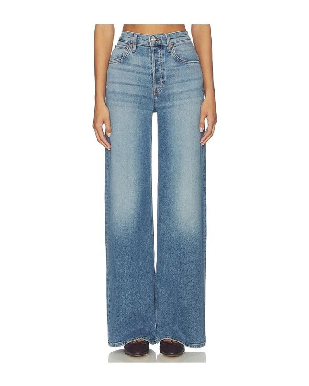 Re/done Blue High Rise Wide Leg Jeans
