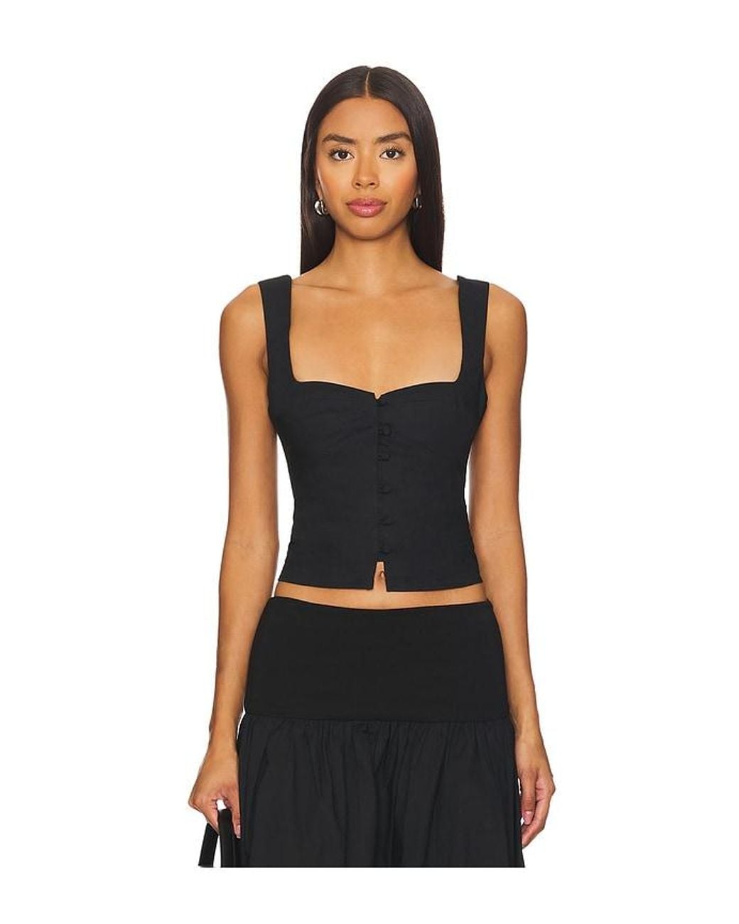 Tularosa Black Button-Front Poplin Blouse
