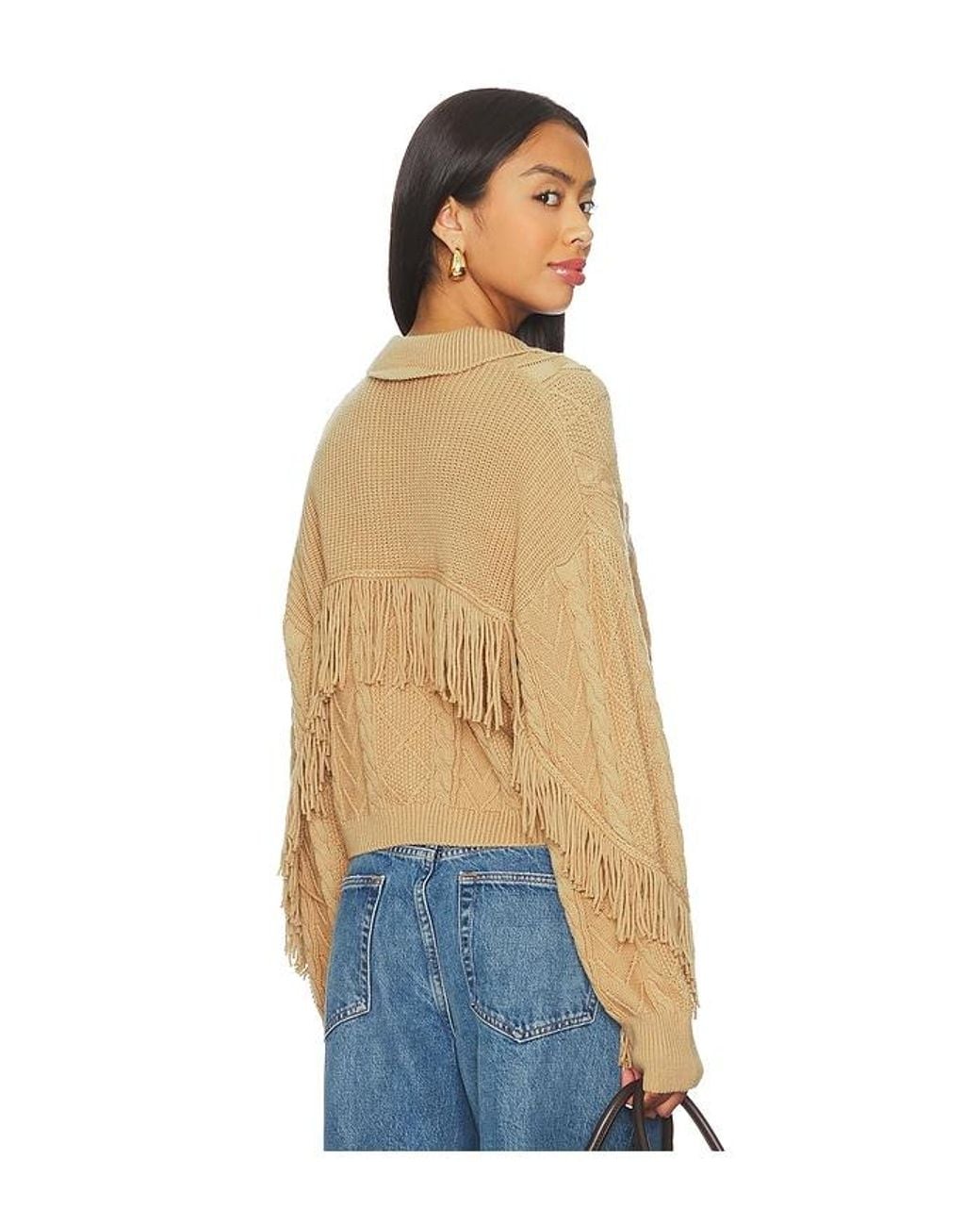Central Park West Blue Elyse Cabled Fringe Sweater Cardigan