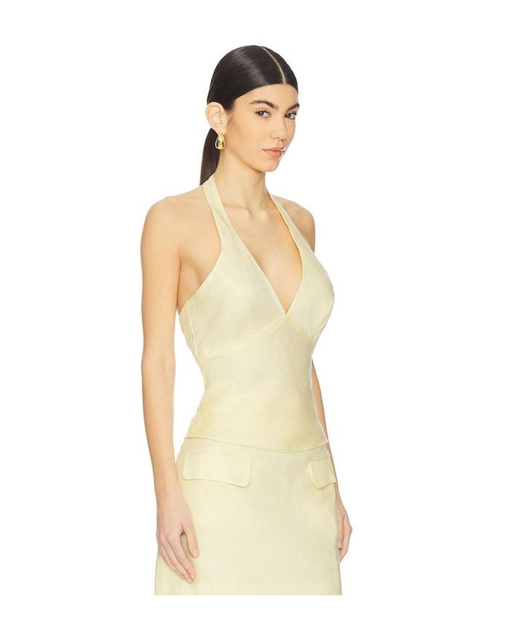 Bardot Natural Paola Halter Linen Top