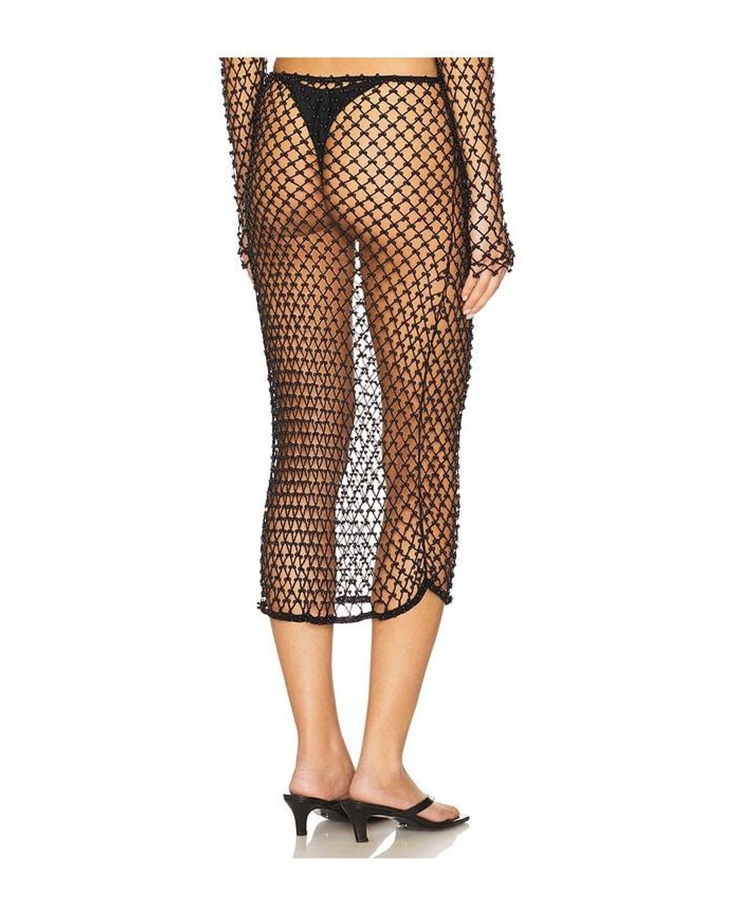 Lovers + Friends Black Marnnie Beaded Crochet Skirt