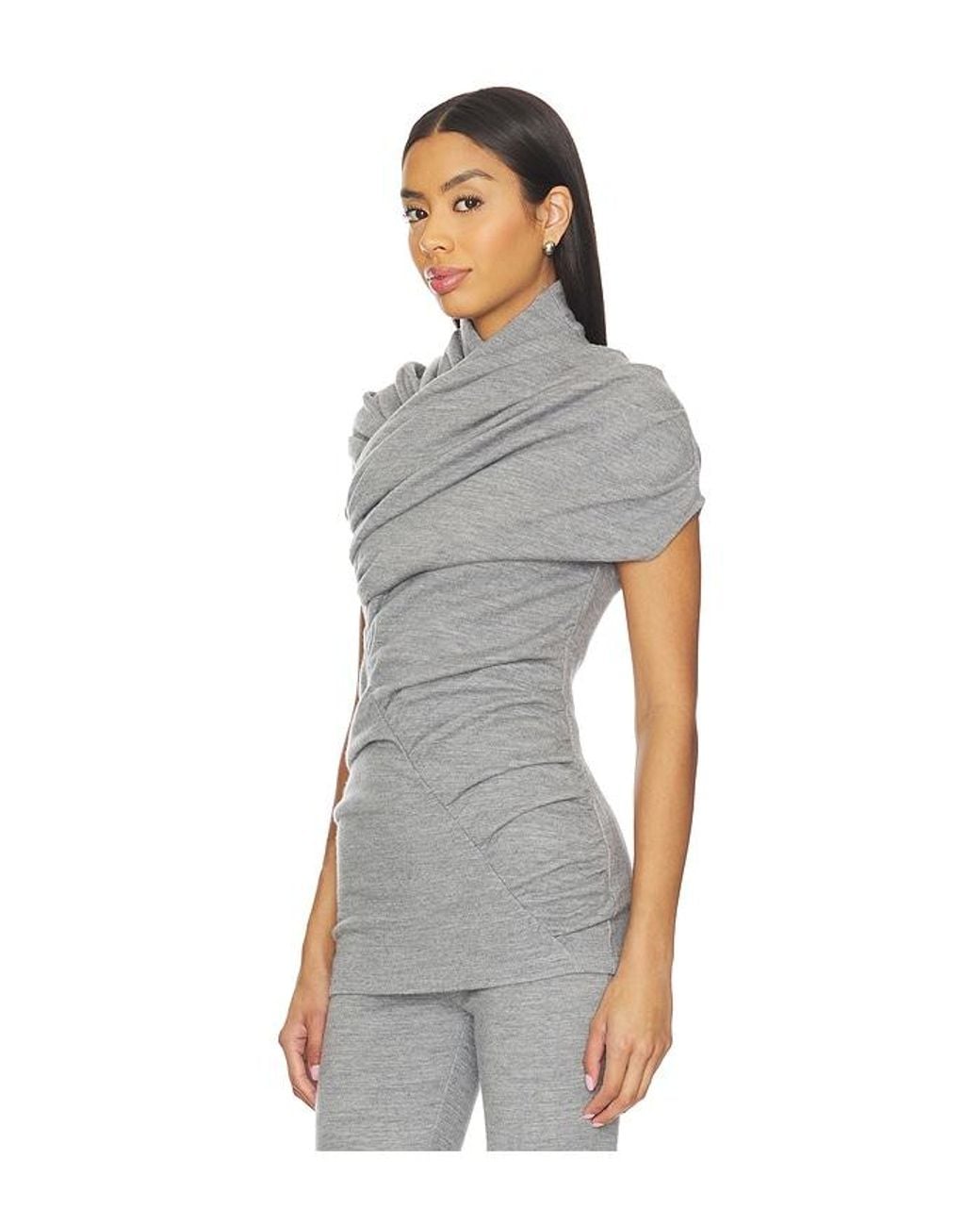 Balmain Gray Short Sleeve Draped Top