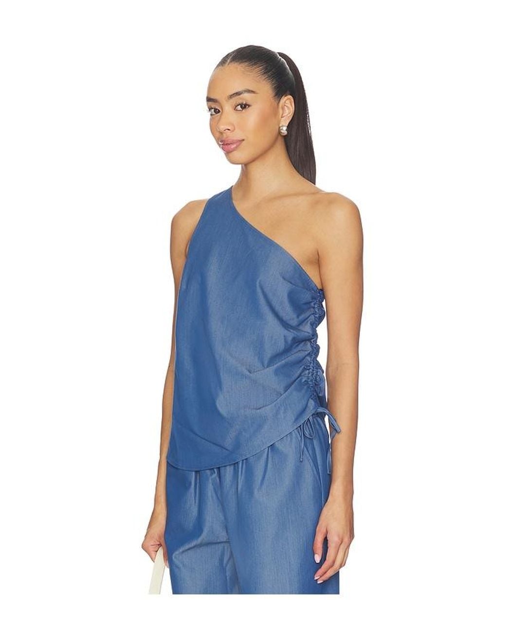 LNA Blue Neela One Shoulder Top