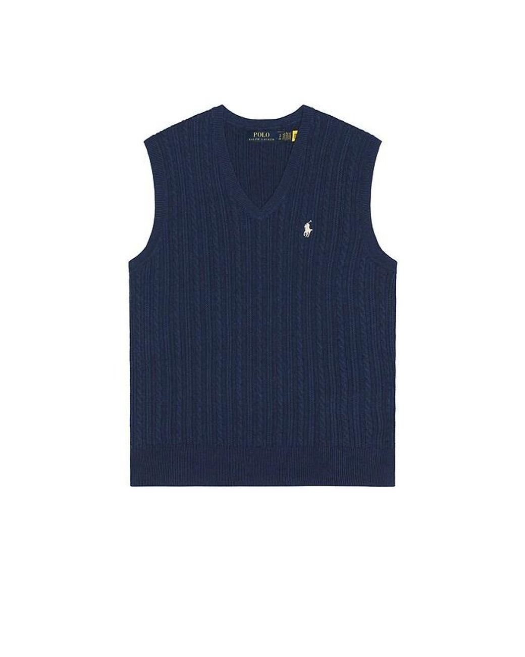 Polo Ralph Lauren Blue Sleeveless Featherweight Cable Knit V-Neck Sweater Vest for men