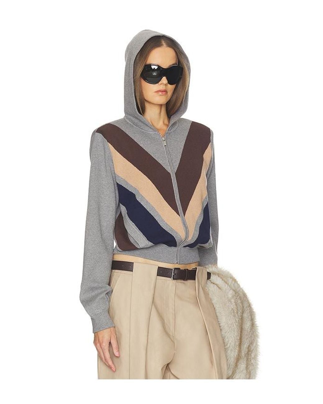 Helsa Multicolor Keeghan Color Block Knit Zip Hoodie