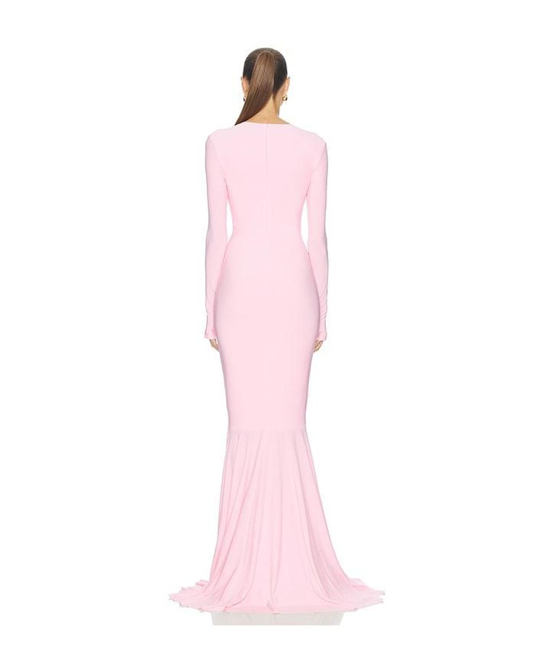 Norma Kamali Pink Long Sleeve V Neck Shirred Front Fishtail Gown