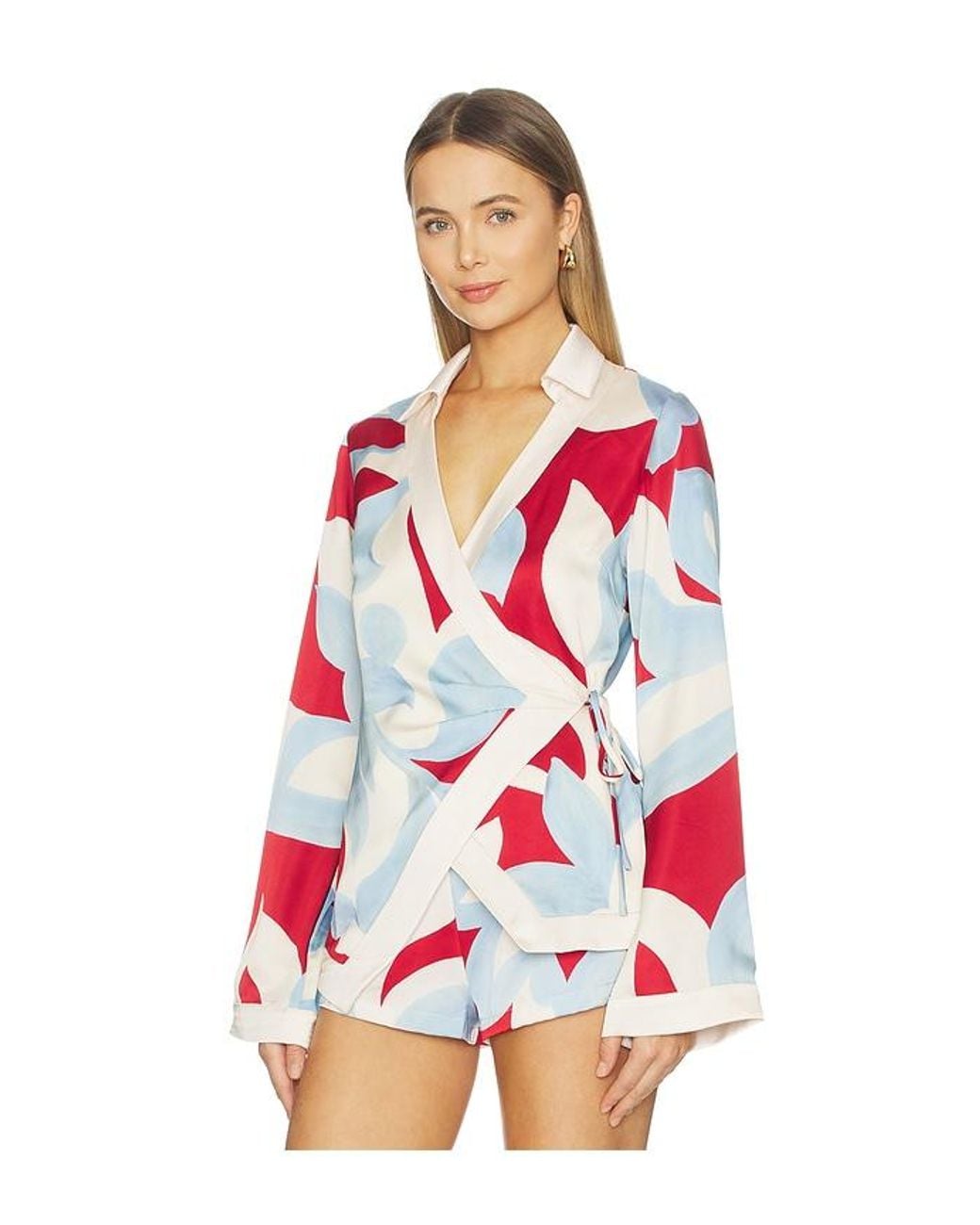 Seven Wonders Red Amoree Long Sleeve Wrap Shirt