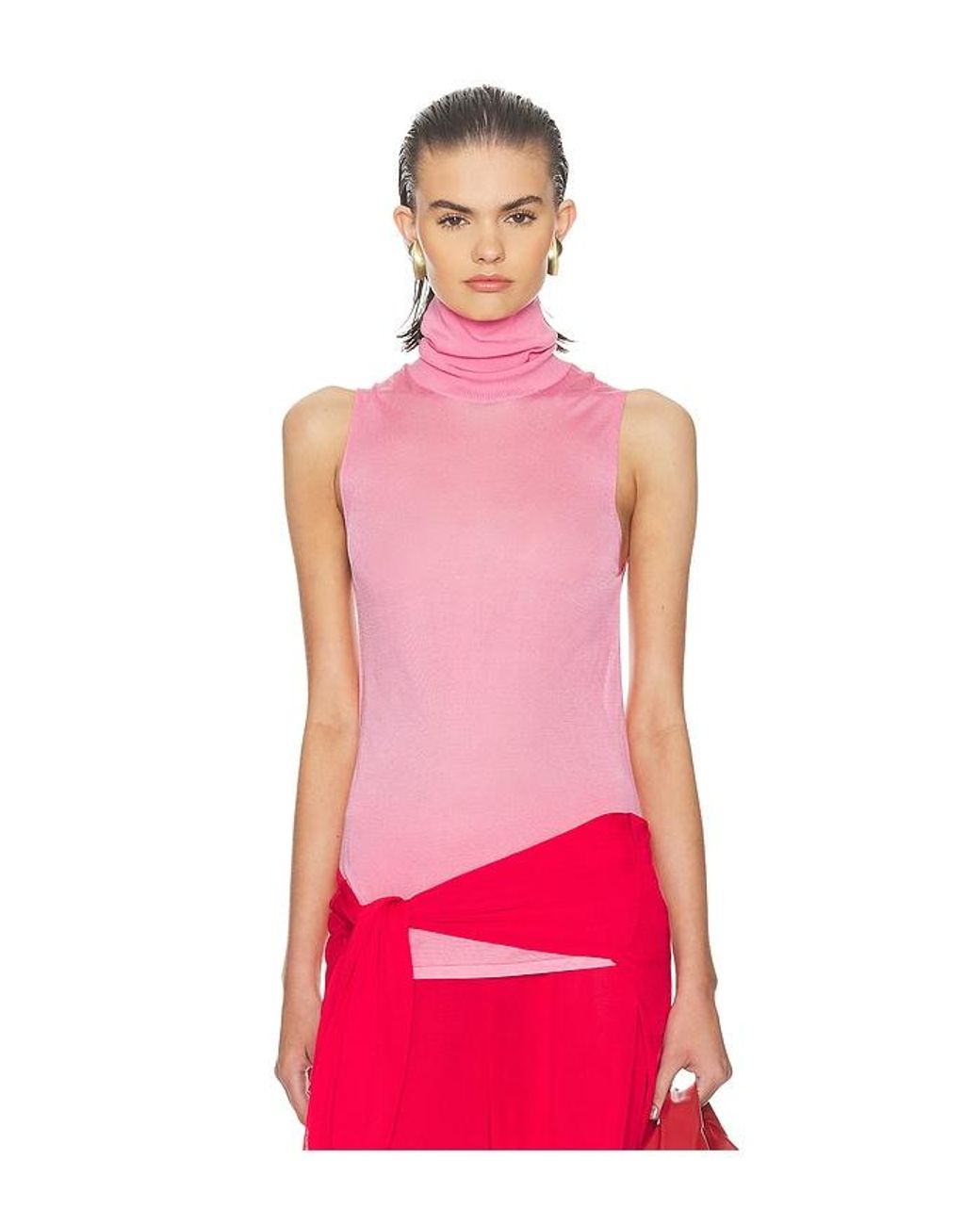 Helsa Red Arlena Sleveeveless Turtleneck
