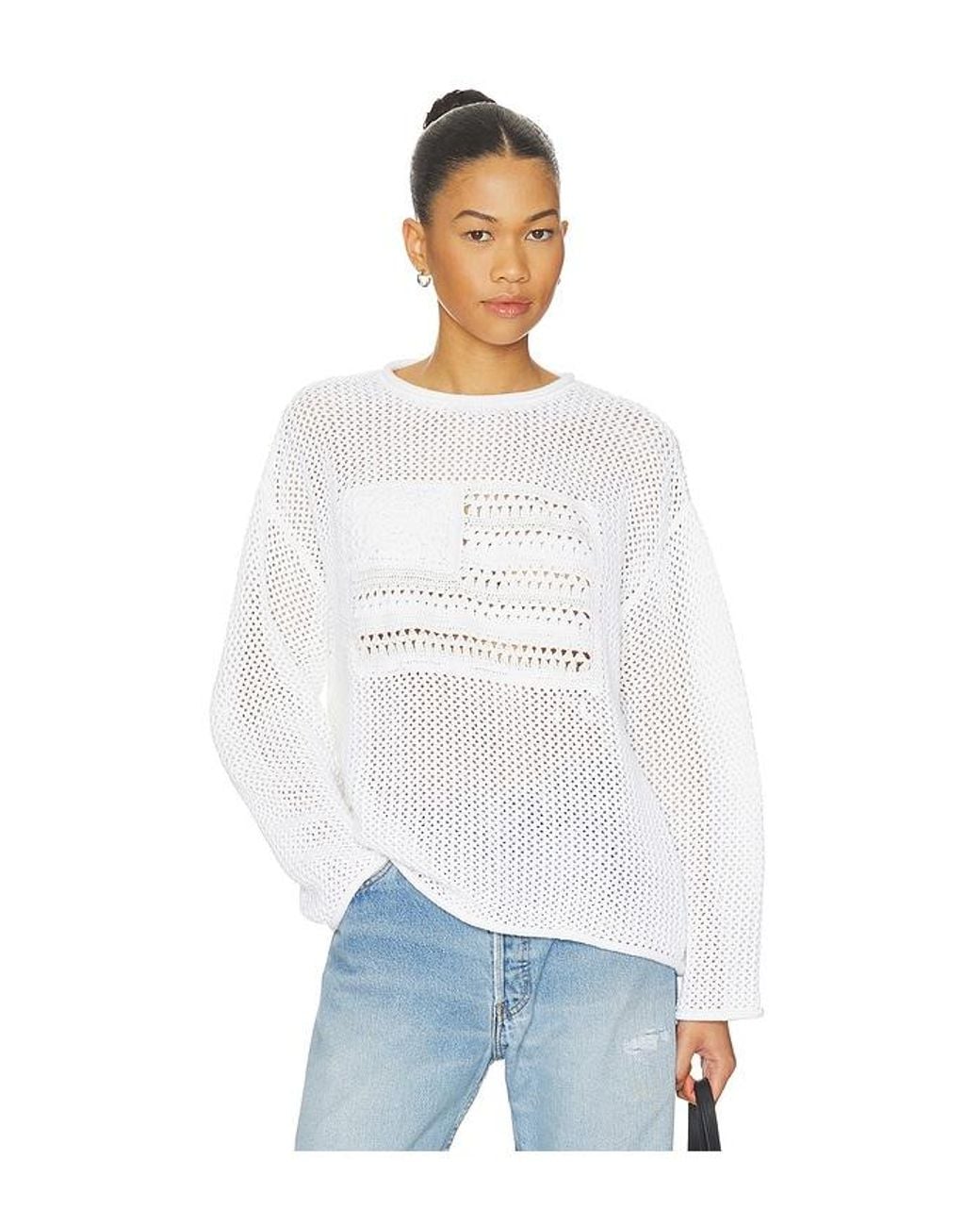 Polo Ralph Lauren White Cotton Blend Crew Neck Pullover Sweater