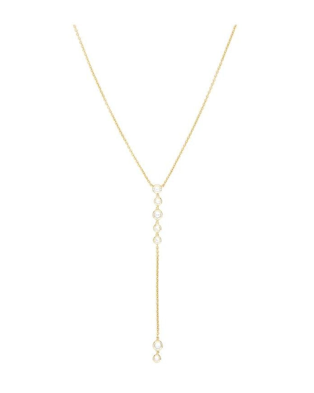 By Adina Eden White Multi Bezel Stone Drop Lariat Necklace