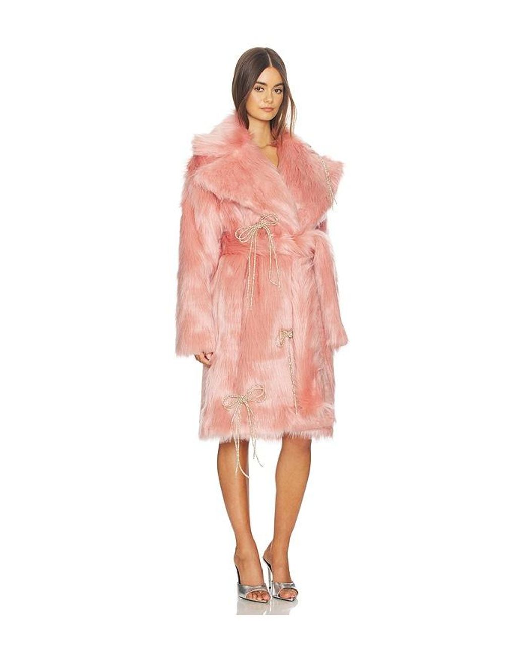 Milkwhite Pink Faux Fur Coat With Faux Pearls
