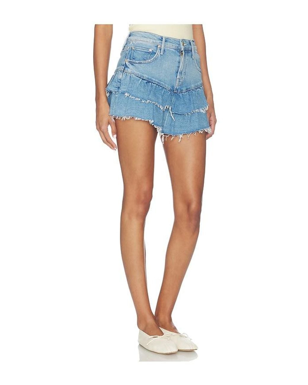 Mother Blue The Ruffle My Feathers Mini Fray Skirt