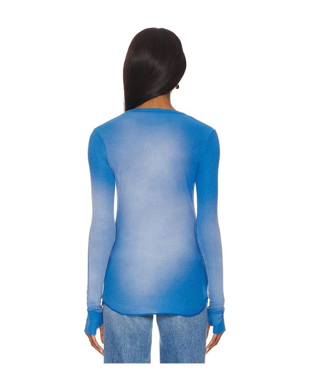 Michael Lauren Blue Alick Long Sleeve Fitted Top With Thumbhole
