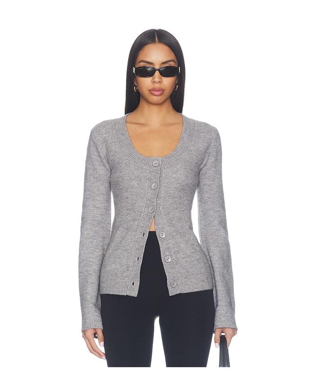 superdown Gray Amelie Button Front Sweater