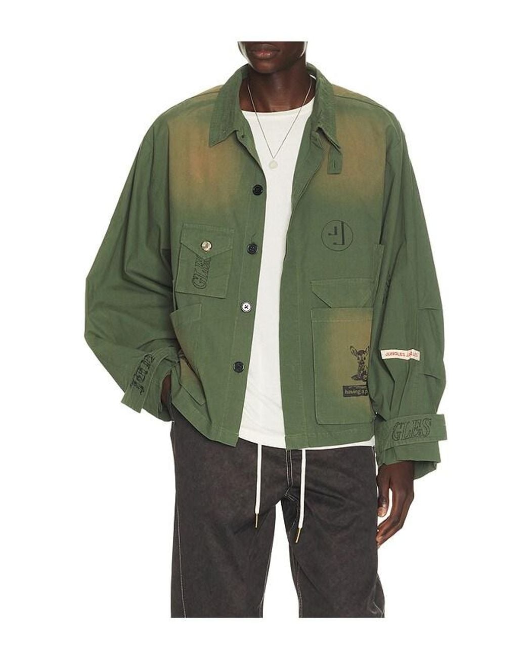 JUNGLES Green Sketches Field Jacket for men