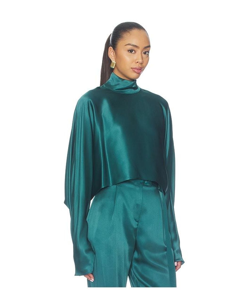 LAPOINTE Blue Satin Caftan Top