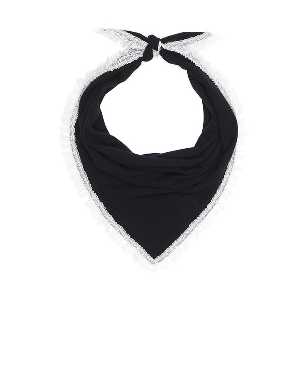Ganni Black Wool Lace Triangular Scarf