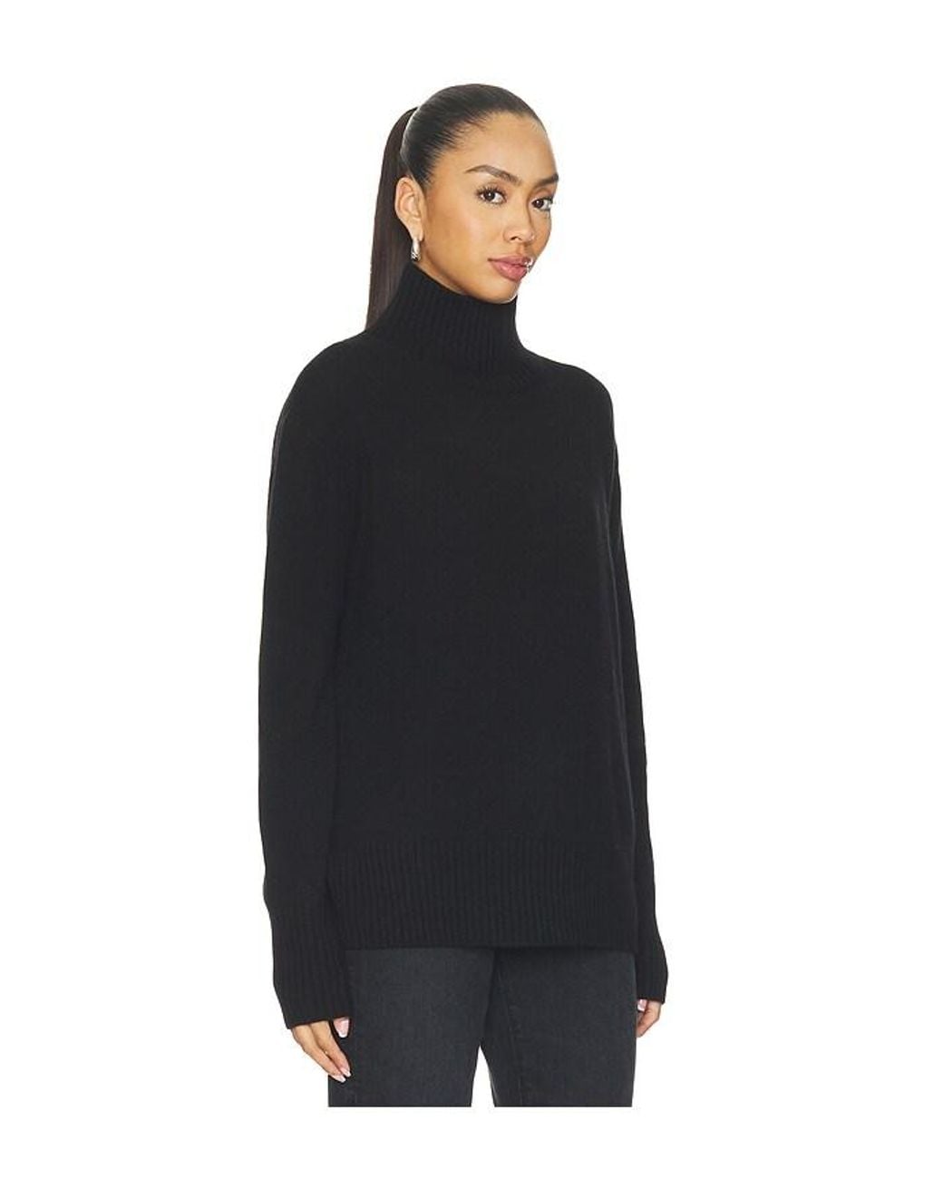 White + Warren Black Cashmere Oversized Standneck Sweater