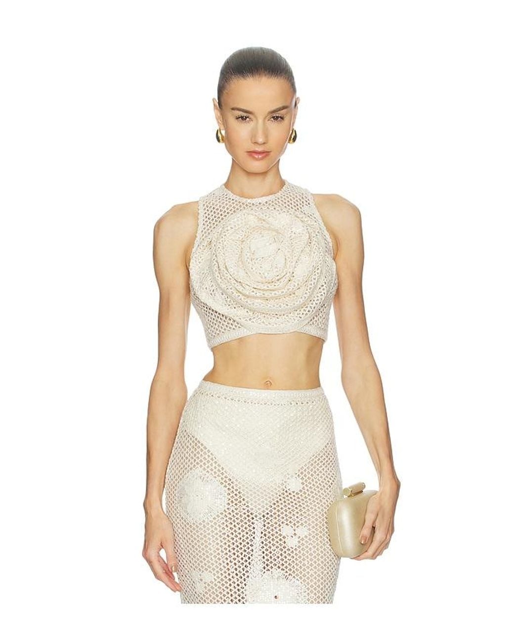 Bronx and Banco White Crochet Mila Crop Top