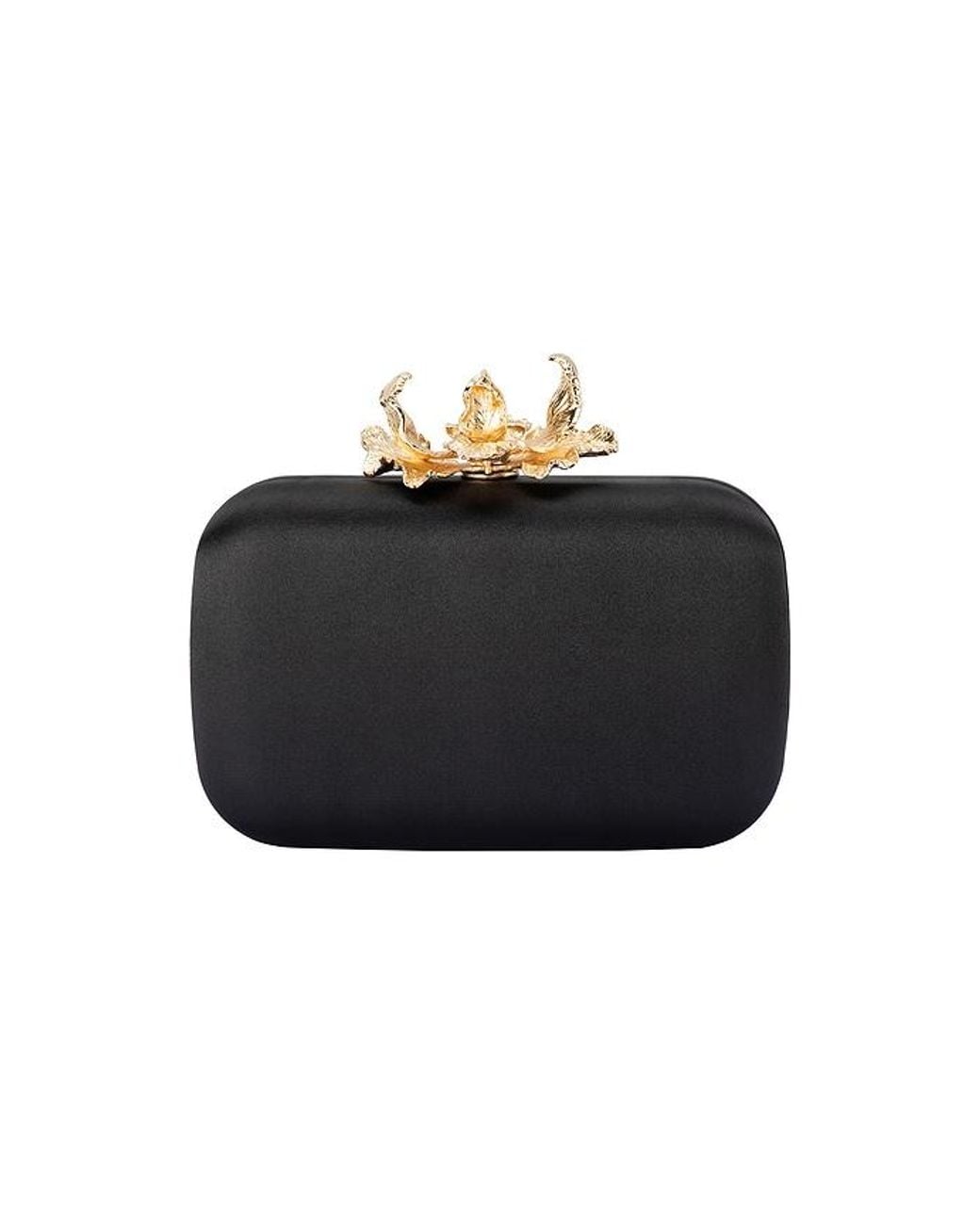 Olga Berg Black Adele Orchid Lock Clutch