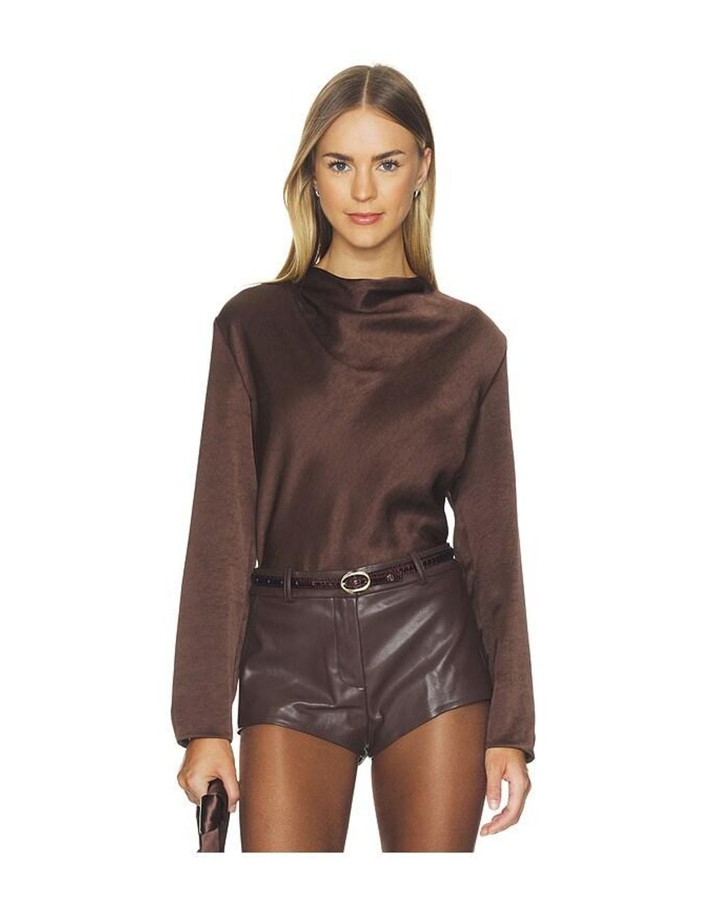 Vince Brown Draped Cowl Neck Longsleeve Blouse