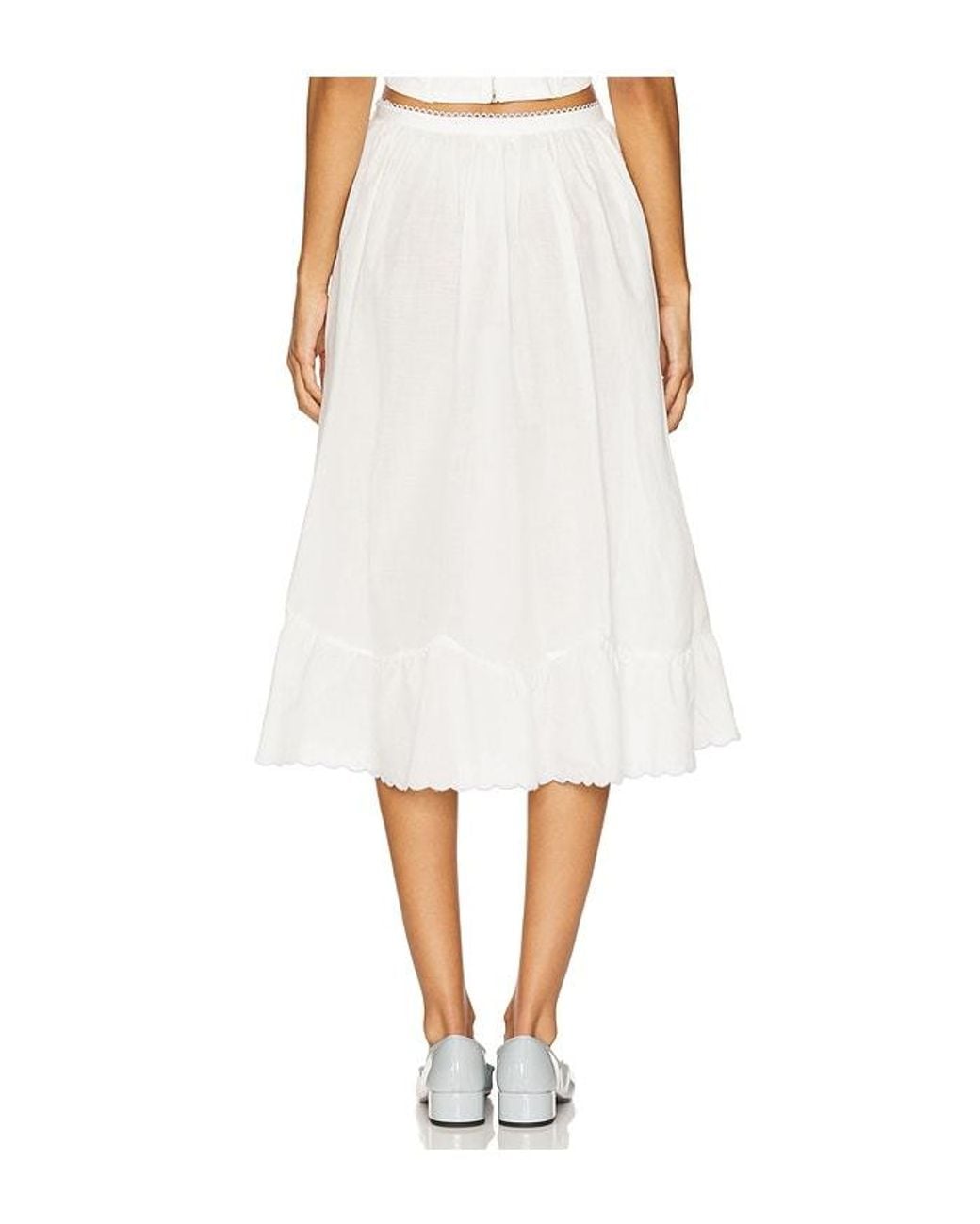 For Love & Lemons White Tea Time Poplin Midi Skirt