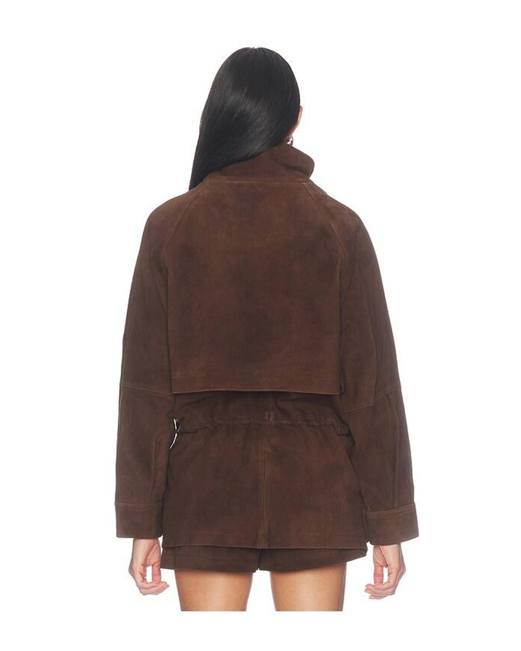 AEXAE Brown Lamb Leather Suede Cinched Mid Jacket